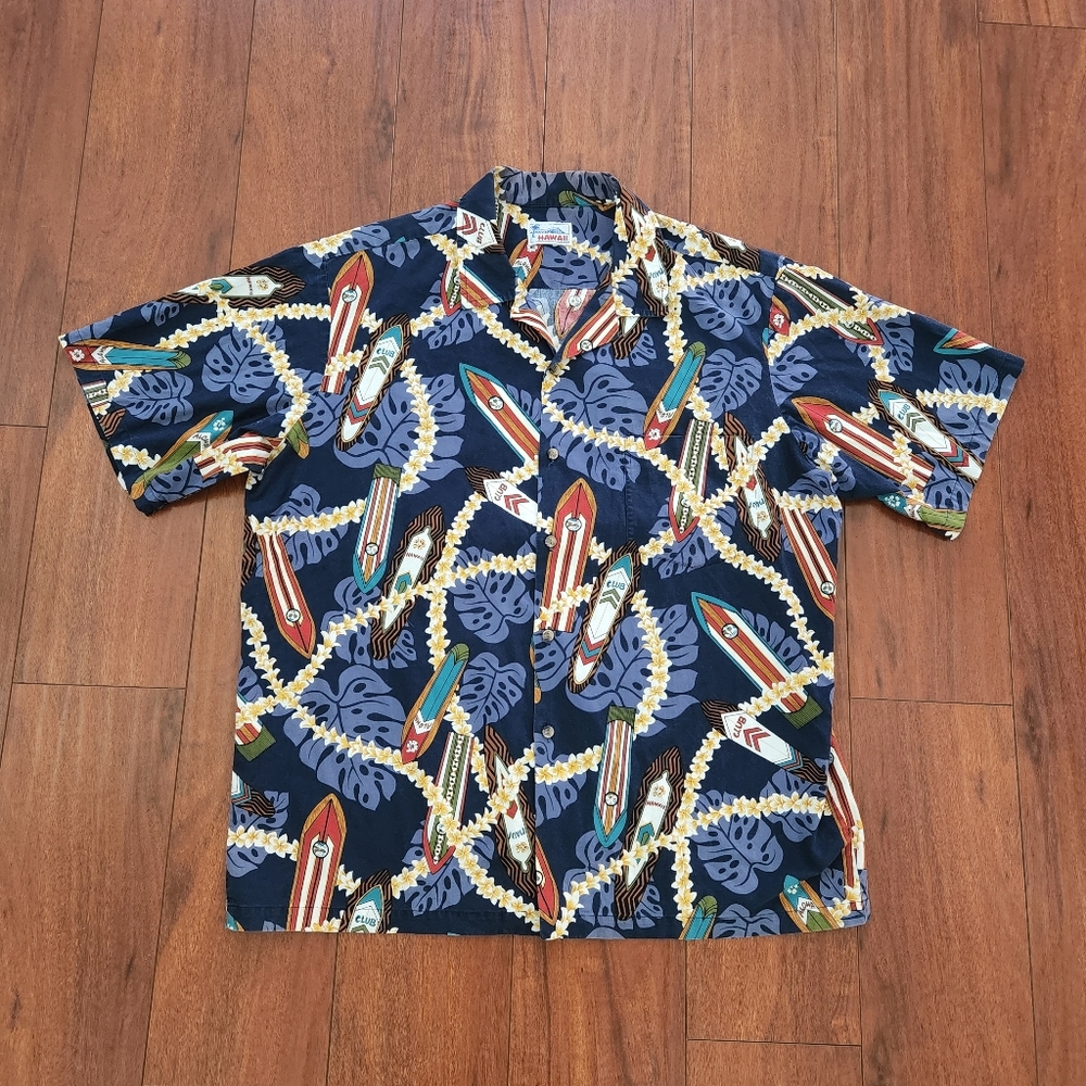 HAWAIIAN PRINTED SURFBOARD SHIRT BUTTON DOWN SZ XL